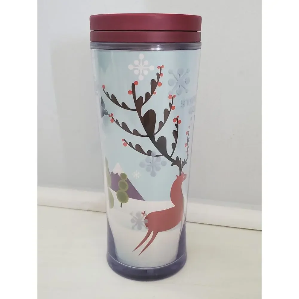 Starbucks Christmas Holiday Reindeer 16 Oz Coffee Cup Insulated Tumbler Lid 2010